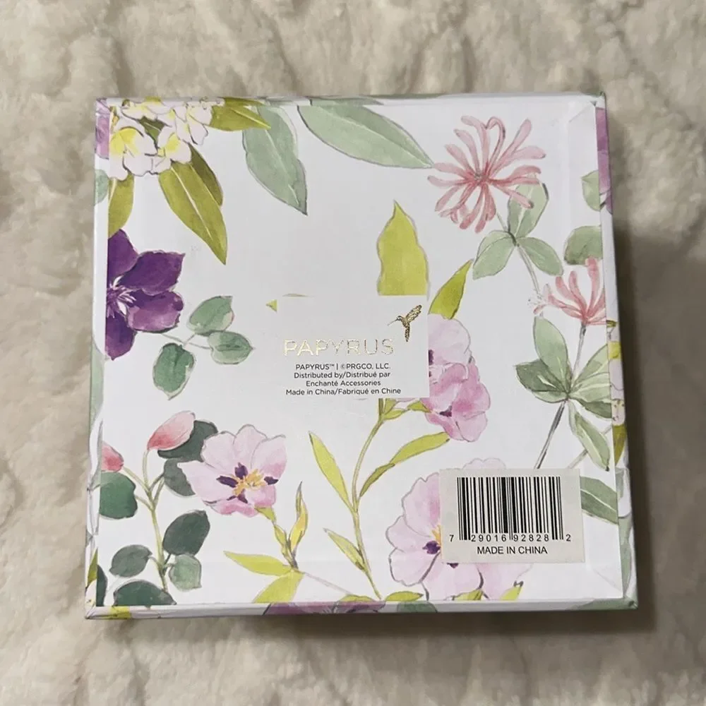 PAPYRUS Set of Two Floral Top White Lavender Bow Square Nesting Gift Boxes